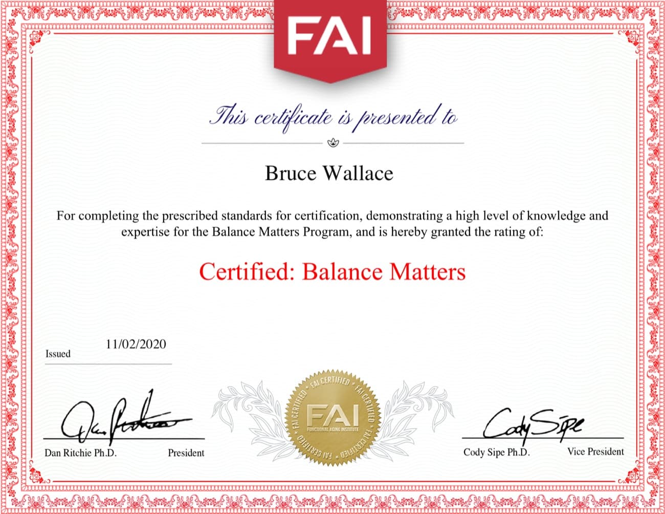 Balance Matters Certified certificate