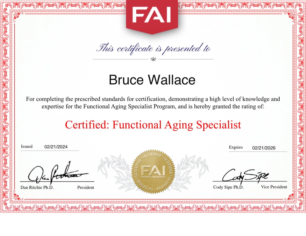 Functional Aging Specialist certificate
