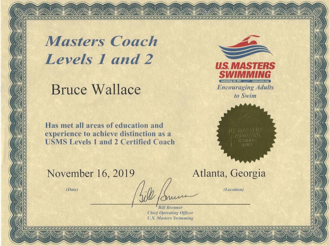 USMS Masters Swim Coach certificate
